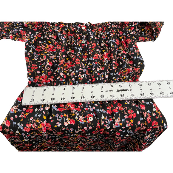 Forever 21 Women's Small Floral  Black Red Dress Off-Shoulder Short Sleeve - Picture 5 of 13